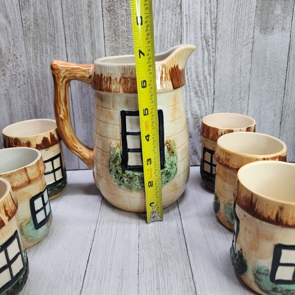 Vintage Japanese Thatched Cottage Ware Juice Pitcher & Cups Ceramics SET - Picture 7 of 10